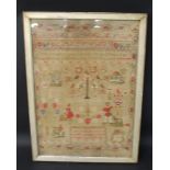 Large Victorian framed sampler 'Children obey your parents...' by Lucy M Jackson Well School 22nd