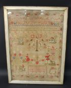 Large Victorian framed sampler 'Children obey your parents...' by Lucy M Jackson Well School 22nd