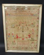 Large Victorian framed sampler 'Children obey your parents...' by Lucy M Jackson Well School 22nd