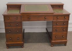 Victorian twin pedestal desk with writing slope - approx. 138cm x 88cm x 72.5cm