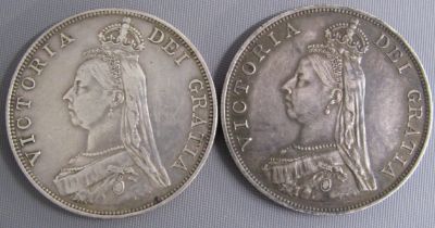 Queen Victoria 1887 and 1889 double florin coins