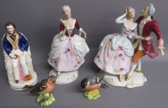 Royal Dux figurine 139 - Royal Dux figural pair 137 - Beswick Chaffinch 991 - Beswick Bullfinch 1042