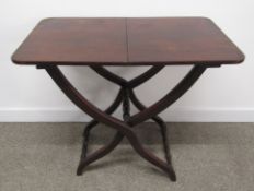 Mahogany campaign table - x frame with turned stretchers (has brace repair)