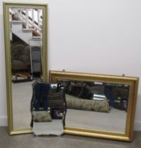 2 gilt framed mirrors and one bevelled edge mirror