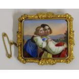 Tested as possibly 15ct gold mounted hand painted brooch depicting mother & child  (slight damage to