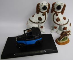 Pair of Spaniel fireside dogs (23cm) Ricko model Austin 7 De Luxe saloon and small spaniel figure