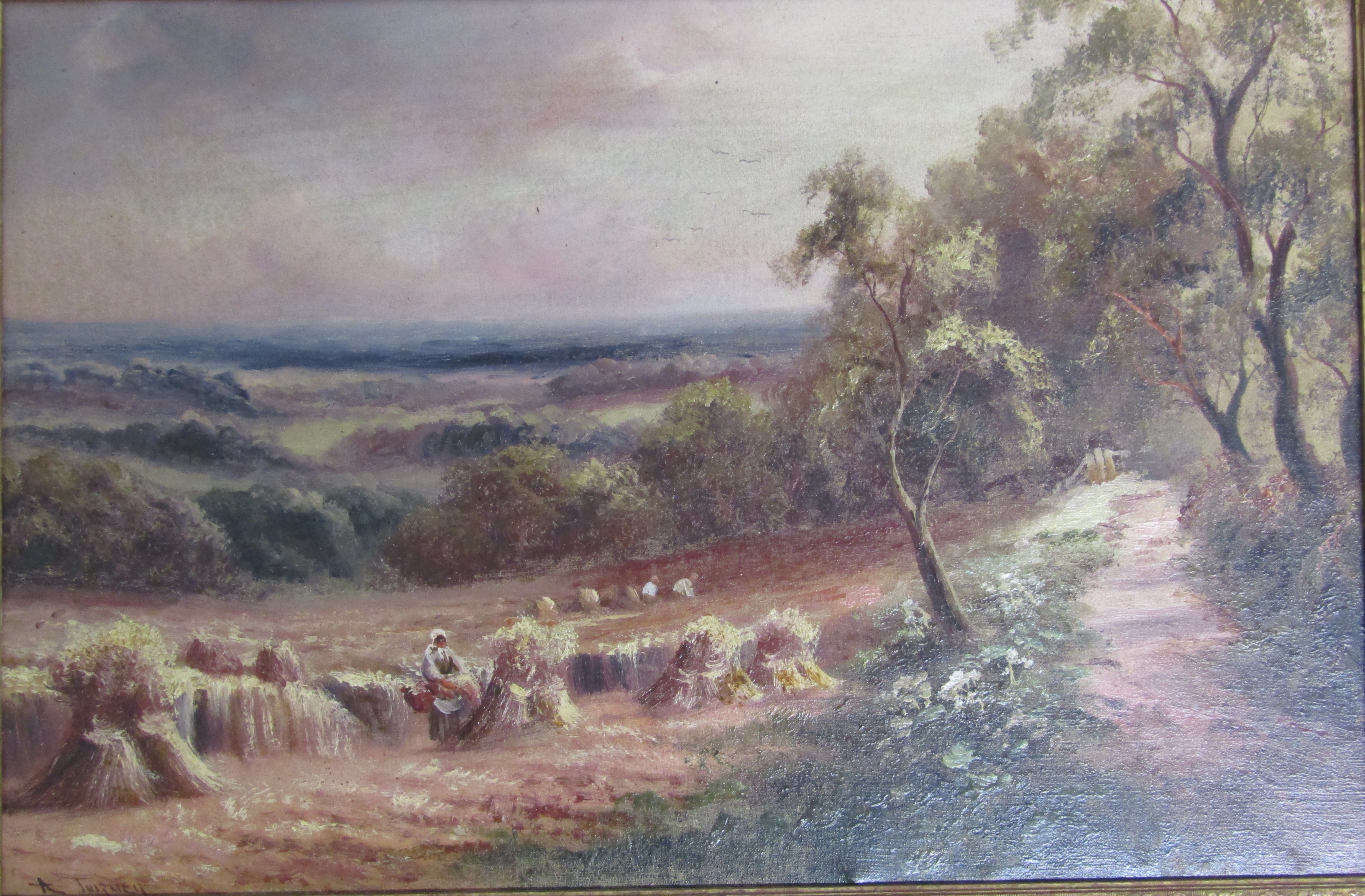 Pair of oils on canvas depicting harvest scenes in ornate gilt frames - signed A.Turner - approx. - Image 2 of 5