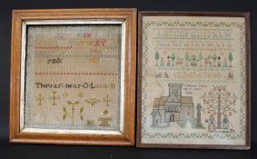 Framed sampler "Catherine Laird age 10 years" (dated 1820 but possibly done later) 34.5cm x 42.5cm &