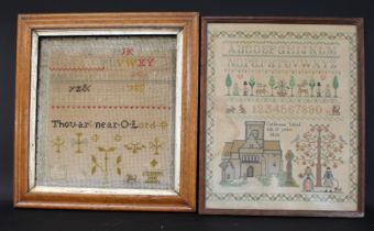 Framed sampler "Catherine Laird age 10 years" (dated 1820 but possibly done later) 34.5cm x 42.5cm &