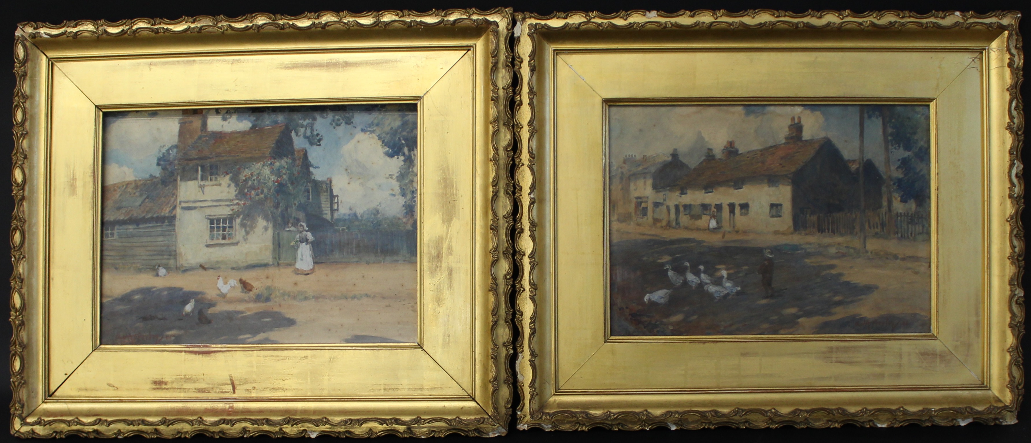 Pair of gilt framed watercolours depicting country cottages, signed Apperley '05 / '06 (possibly