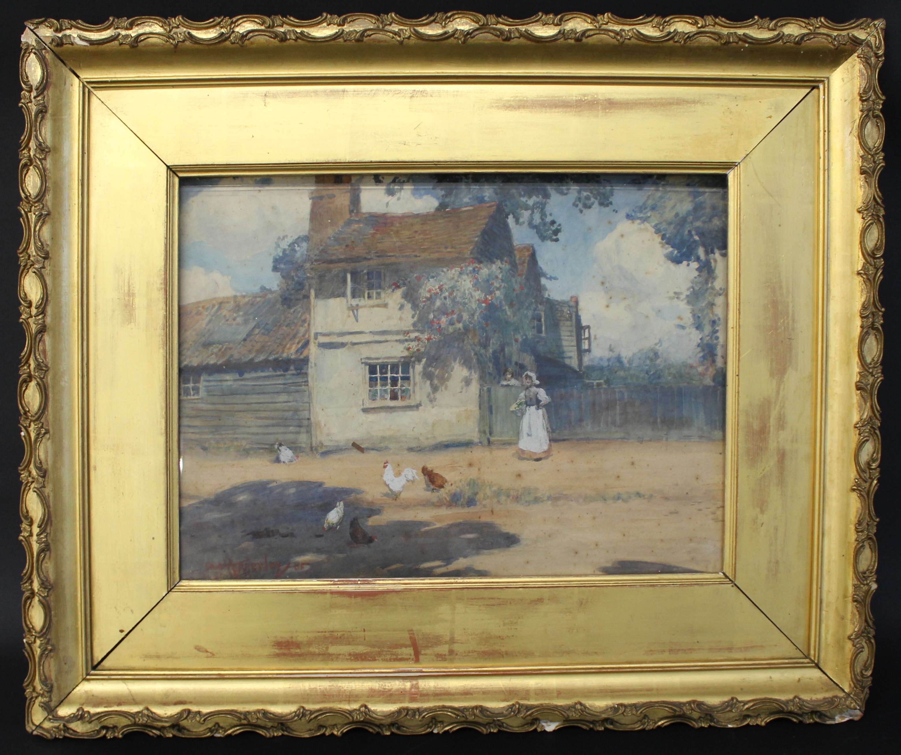 Pair of gilt framed watercolours depicting country cottages, signed Apperley '05 / '06 (possibly - Image 5 of 8