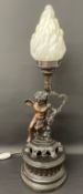 Large bronze cherub table lamp Ht 89cm