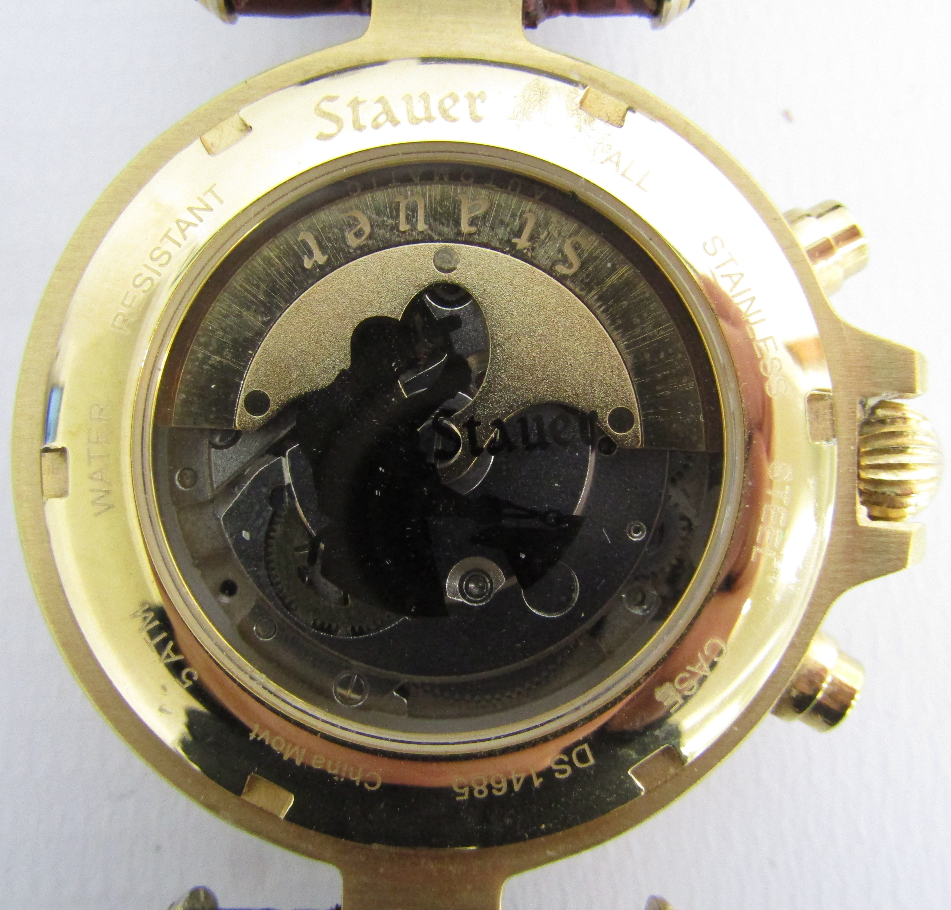 Stauer Premier Collection DS 14685 gold plated Noir day/month/date automatic watch with leather - Image 3 of 7