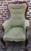 Victorian mahogany armchair with scroll arms & legs
