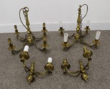 Pair of brass rope & tassel ceiling lights & pair of matching wall sconces