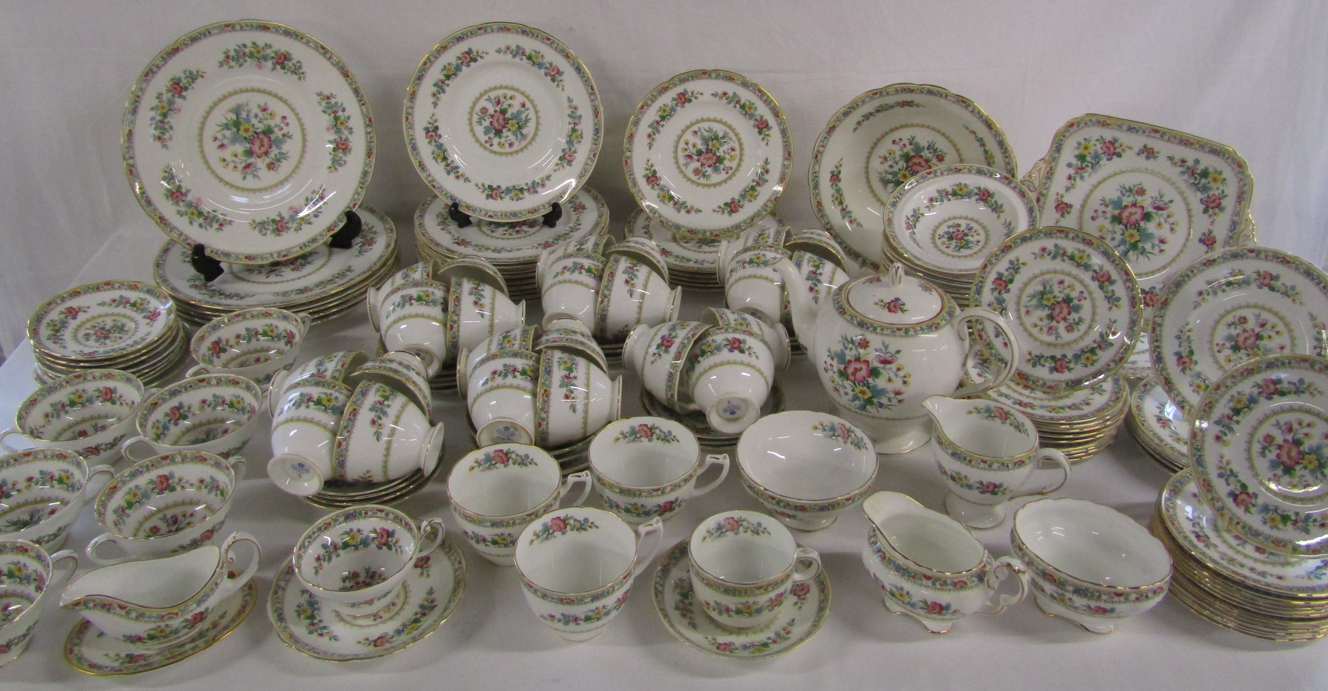 Extensive collection of Coalport 'Ming Rose' includes teapot, cups, saucers, cake plates, dinner - Image 2 of 6