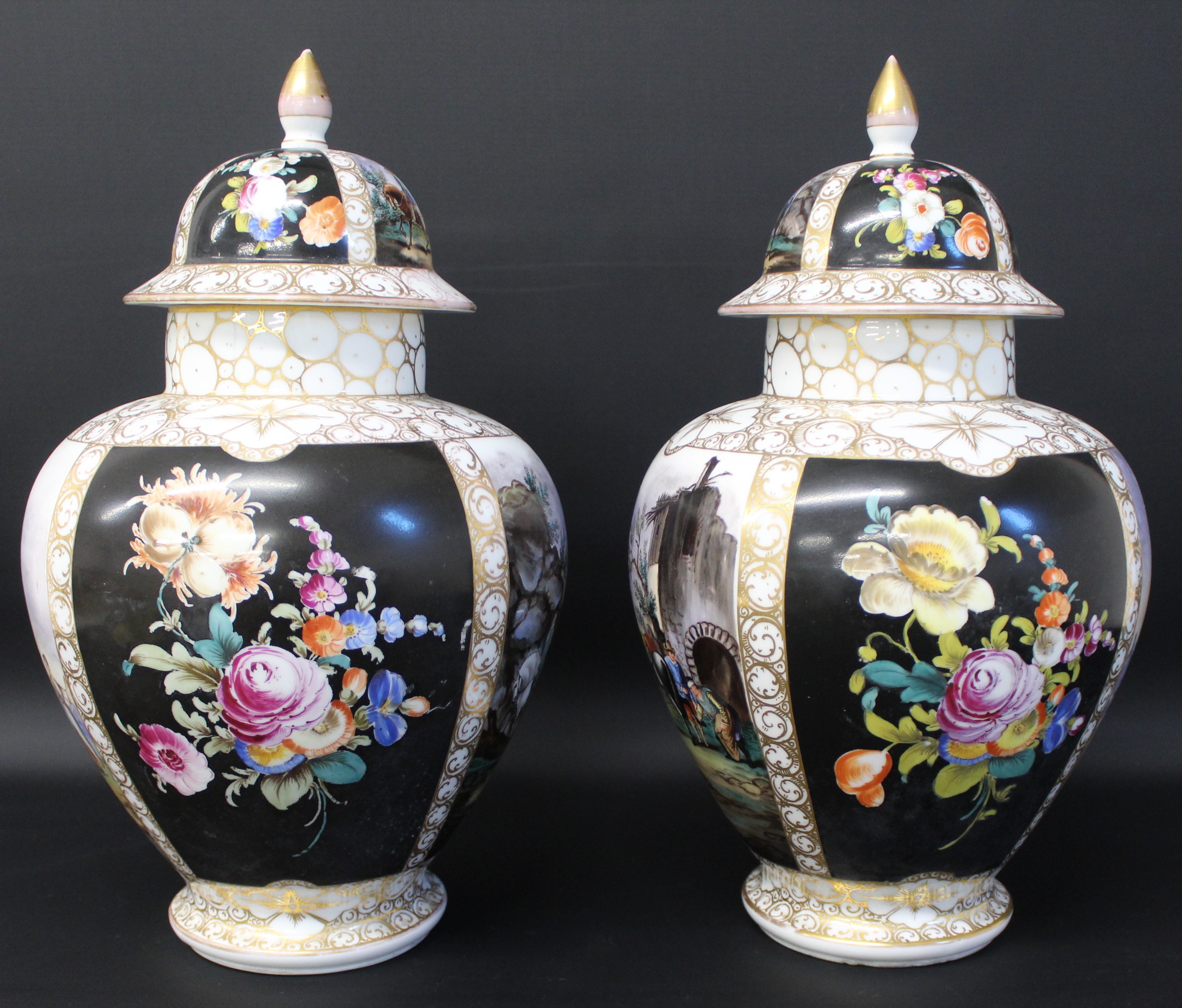 Pair of large 19th century Augustus Rex porcelain jars and covers, each with polychrome decoration - Image 7 of 9