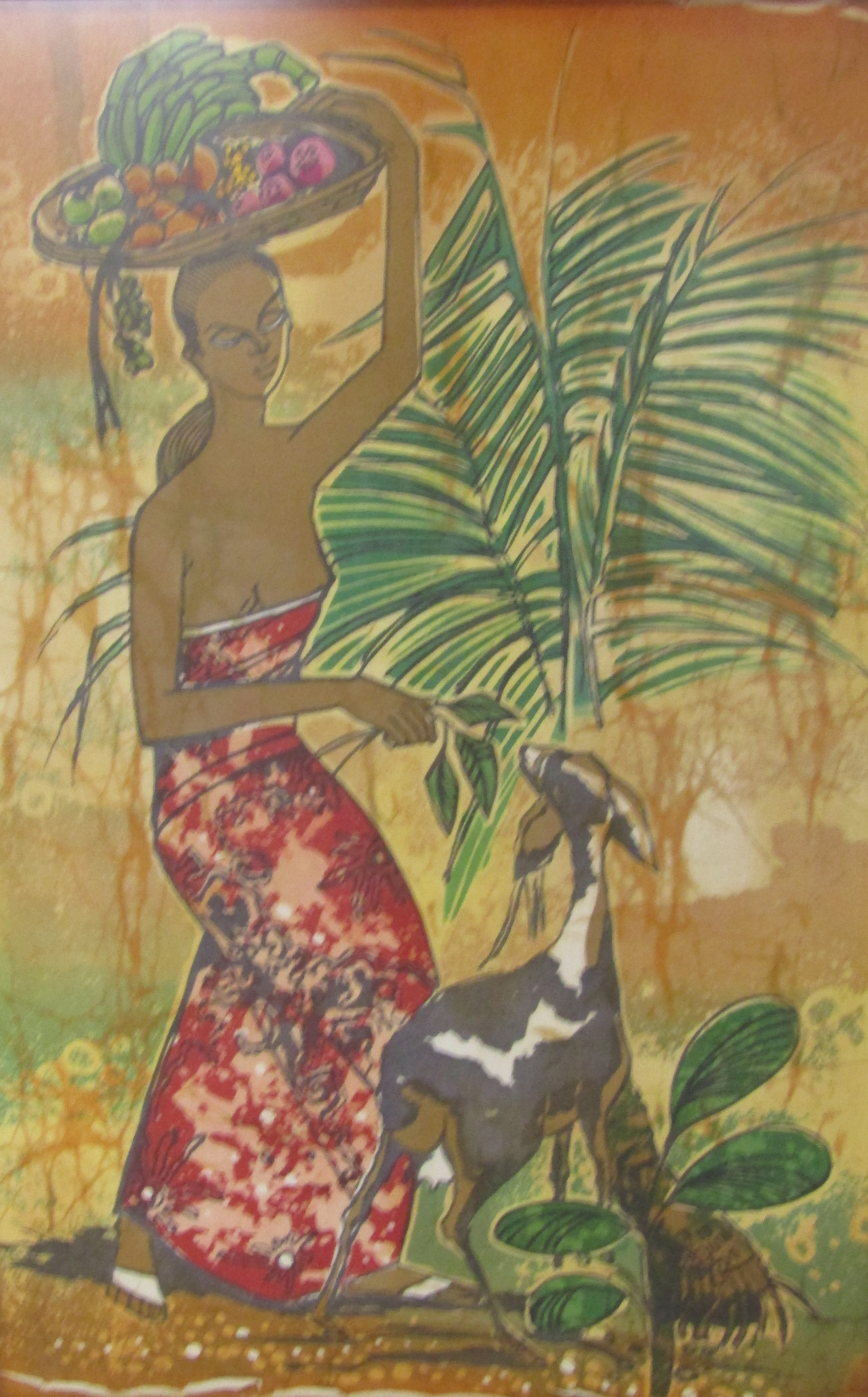 2 framed Batik silk screen prints signed Choo Keng Kwang (possibly) one with lady carrying basket on - Image 7 of 8