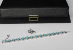 Sterling silver & paste flower brooch, D'Orlan faux turquoise & diamante bracelet (with Ciro box)