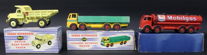 Dinky 965 Euclid rear dump truck - yellow body and hubs, without windows issue, Dinky 934 Leyland