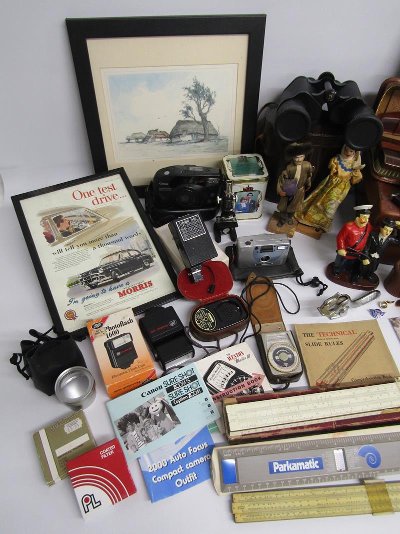 Case containing  Morris Minor small framed poster and pin badge, Rolls Razors, Dubarry bakelite - Image 2 of 10