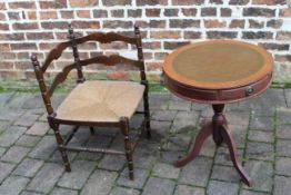 Reproduction Regency drum table & Edwardian rush seated corner chair