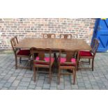 Early 20th century carved oak draw leaf refectory table L 182cm  W 92cm Ht 79cm &  6 chairs