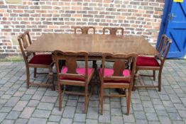 Early 20th century carved oak draw leaf refectory table L 182cm  W 92cm Ht 79cm &  6 chairs