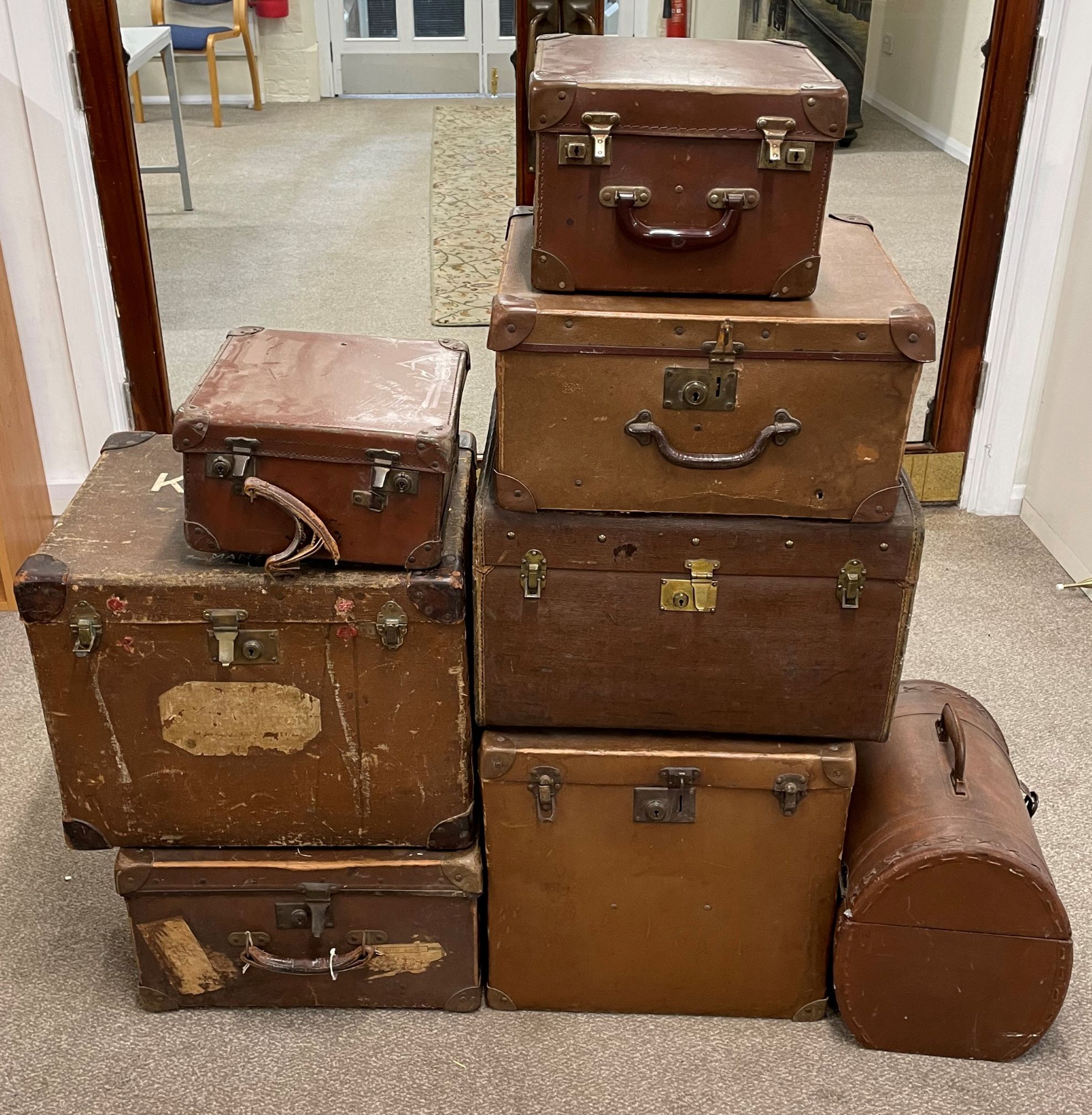 7 small vintage travel cases & a replica domed top case