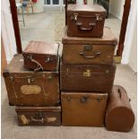 7 small vintage travel cases & a replica domed top case