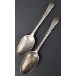 Pair of Georgian silver serving spoons London 1777, maker Thomas Nash I, 4.34ozt, with engraved