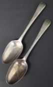 Pair of Georgian silver serving spoons London 1777, maker Thomas Nash I, 4.34ozt, with engraved