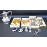 Selection of silver plate including cutlery & condiment set