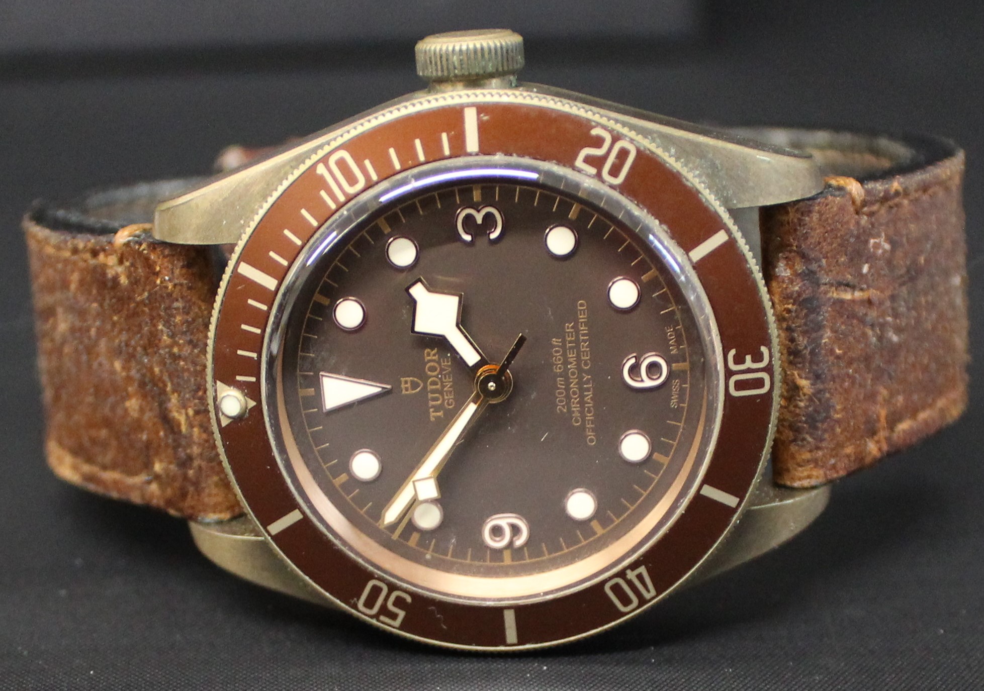 Gents Tudor Bay Heritage chronometer wristwatch with bronze and brown dial, leather strap, serial - Image 5 of 6