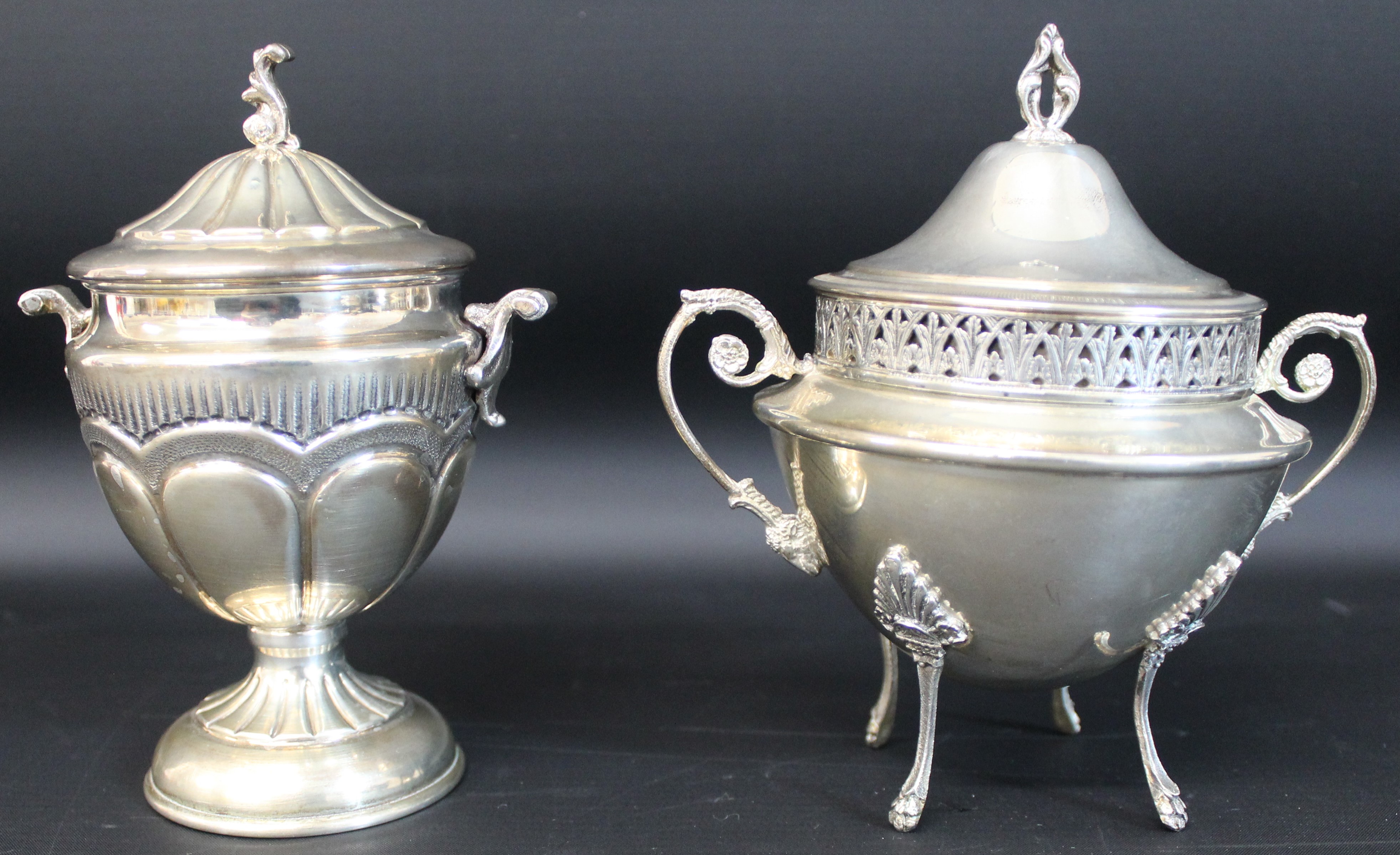 Italian silver lidded bon bon dish with domed lid marked 73 PA 800 14cm & similar piece with handles - Image 4 of 4