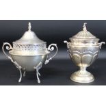 Italian silver lidded bon bon dish with domed lid marked 73 PA 800 14cm & similar piece with handles