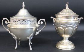 Italian silver lidded bon bon dish with domed lid marked 73 PA 800 14cm & similar piece with handles