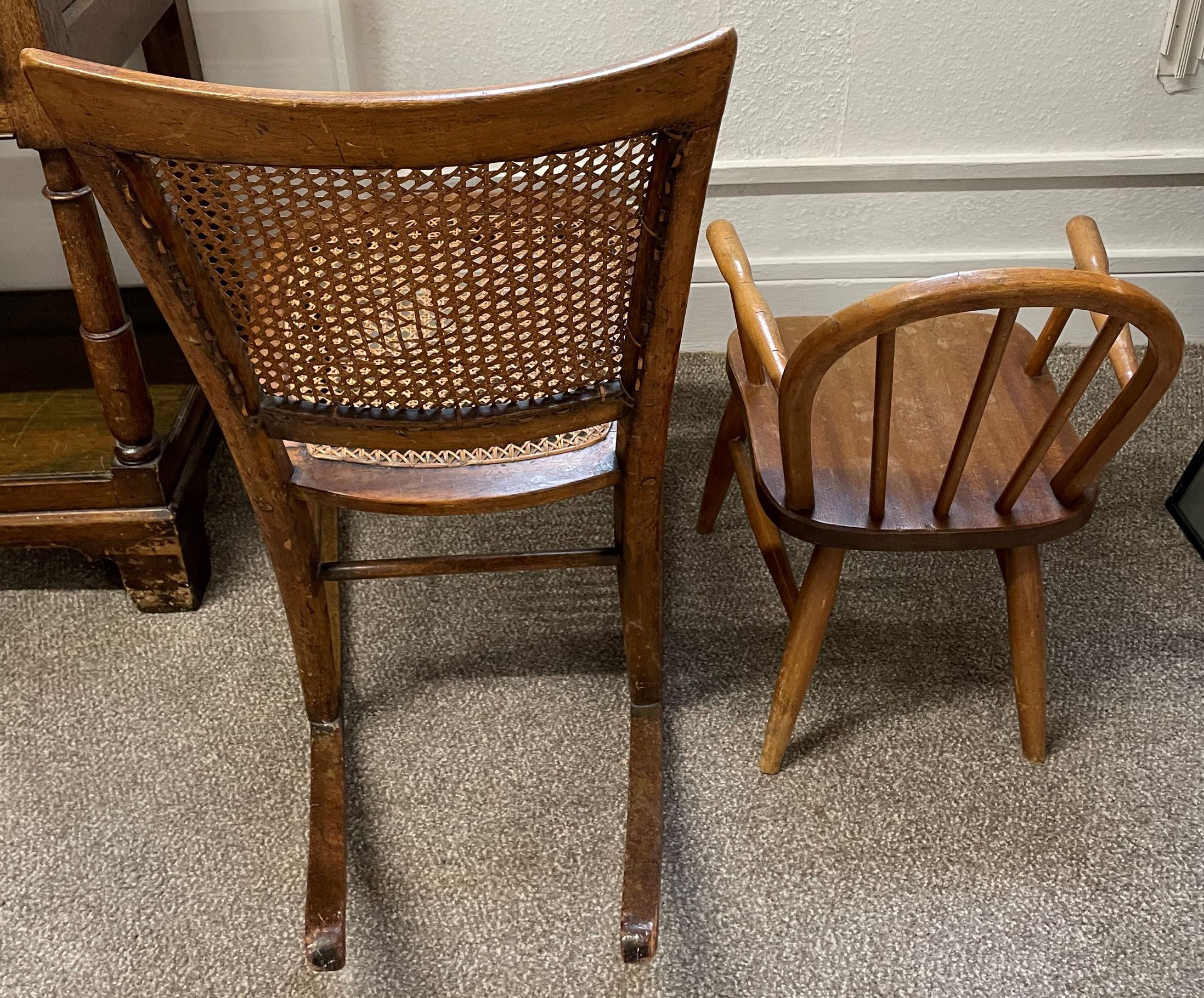 Later Victorian/Edwardian cane seated rocking chair & a child's hoop back chair - Image 2 of 2