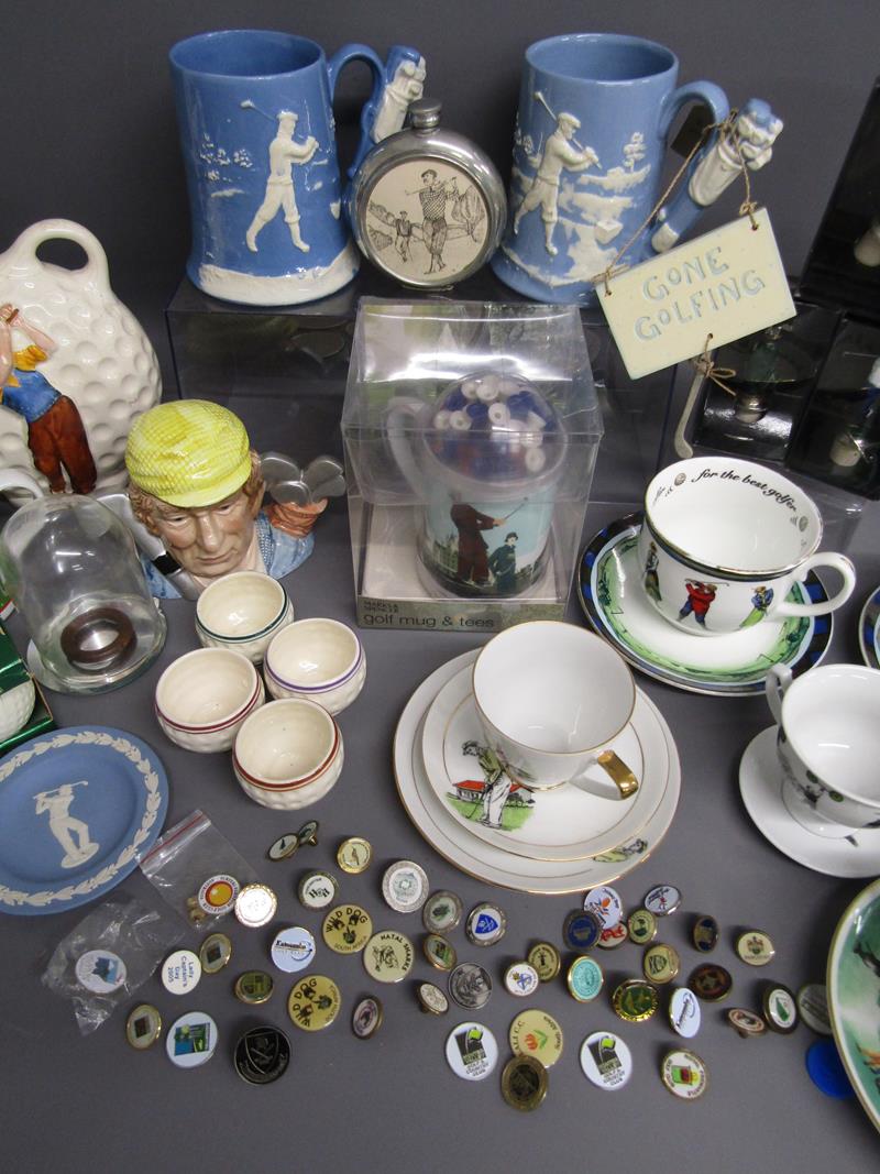 Collection of golfing items includes Dartmouth Pottery tankards, cups and saucers, Wedgwood dish, - Image 3 of 6