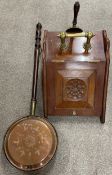 Victorian coal box with shovel & a copper warming pan