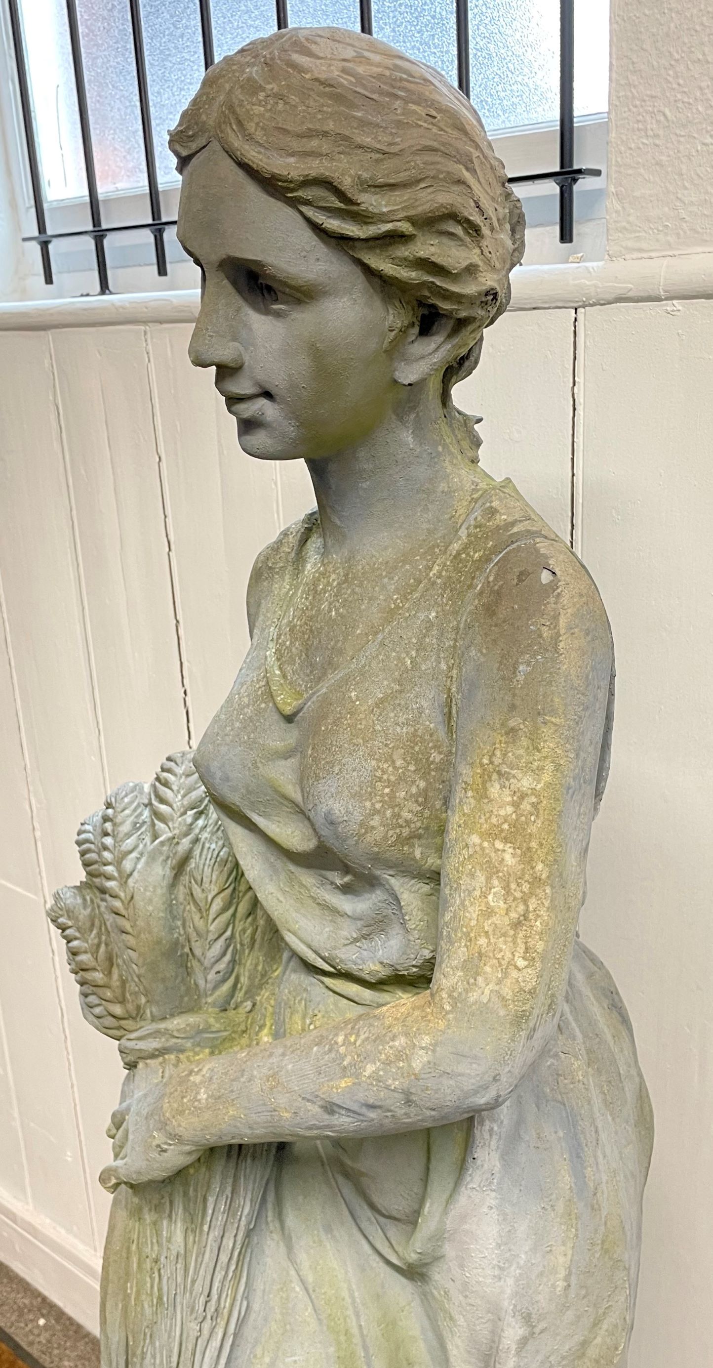 Classical garden statue of a young lady with a basket of wheat, of composite construction, Ht 161cm - Image 2 of 2