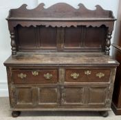 Georgian oak dresser on bun feet L145cm D 52cm Ht 156cm