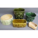 Collection of planters includes Arthur Wood footed pot, Bracken bowl and Sylvac 2047 and 3235