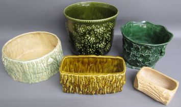 Collection of planters includes Arthur Wood footed pot, Bracken bowl and Sylvac 2047 and 3235