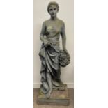 Classical garden statue of a young lady with a basket of flowers, of composite construction, Ht