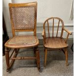 Later Victorian/Edwardian cane seated rocking chair & a child's hoop back chair