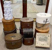 Hat boxes including Harrods & Fortnum & Mason circular wooden box