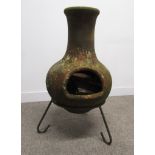 Terracotta pot belly chimenea on metal stand - approx. 70cm tall (includes stand)