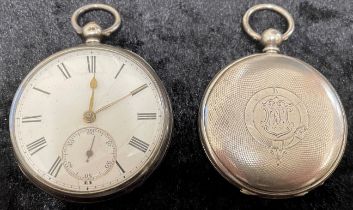 Silver case white dial pocket watch by James Usher of Lincoln (London 1922)  & a silver plate hunter