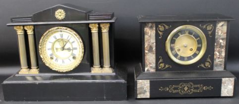 19th century slate effect / painted cast metal mantel clock with Ansonia movement (extended